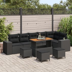 vidaXL Set de canapele de grădină , 9 piese, cu perne, din rattan sintetic negru, acacia