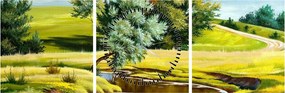 Tablou - Râu între câmpii, pictură în ulei (cu ceas) (90x30 cm)