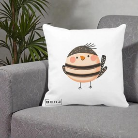 Perna Decorativa Pui Kawaii Bej-Negru Dungat, 40x40 cm, Alba Mata, Husa Detasabila, Perna Inclusa, BEKZ®