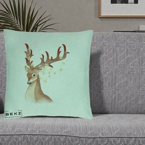 Perna Decorativa Ren cu Luminite de Craciun, 40x40 cm, Verde Menta, Husa Detasabila, Perna Inclusa, BEKZ®