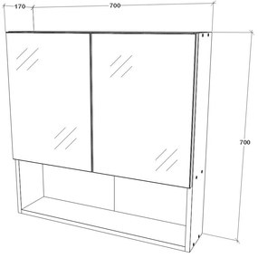 Corp Baie Tejo, Suspendat, 2 Usi, Alb, cu oglinzi, 70 x 17 x 70 cm