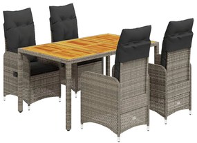 3277022 vidaXL Set bistro de grădină cu perne, 5 piese, gri, poliratan