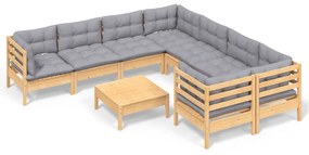 3096976 vidaXL Set mobilier de grădină cu perne, 5 piese, gri, lemn de pin