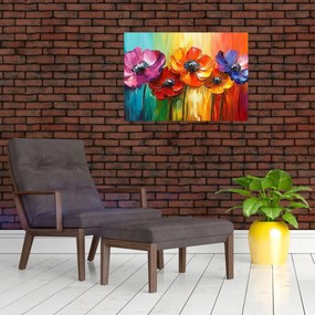 Tablou pe sticlă - Cinci flori colorate (70x50 cm)