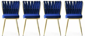 Set de scaune de sufragerie Kusakli Navy Blue andGold, 4 buc.