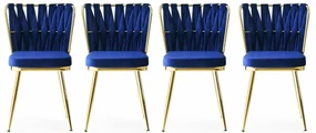 Set de scaune de sufragerie Kusakli Navy Blue andGold, 4 buc.