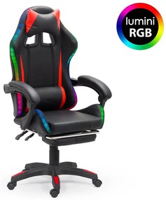 Scaun de gaming cu masaj si iluminare RGB din piele ecologica OFF 303 rosu cu negru