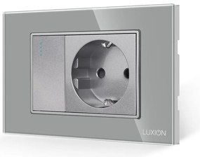 Intrerupator Simplu + Priza cu Rama din Sticla LUXION, Standard Italian, 3M