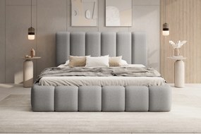 Pat tapițat Aura 180x200 cu spațiu depozitare - bouclé gri Quelle 83
