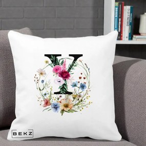 Cadou Personalizat - Perna Personalizata Monograma Florala Litera Y cu Coroana, 40x40 cm, Alba Mata, Husa Detasabila, Perna Inclusa, BEKZ®