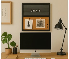 Panou HOME OFFICE din pluta cu litere 40x40 cm, negru