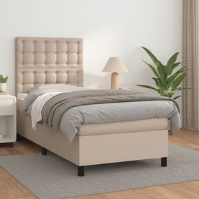 vidaXL Pat box spring cu saltea, cappuccino, 100x200cm piele ecologică