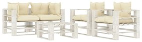 3052464 vidaXL Set mobilier de grădină din paleți cu perne crem, 5 piese, lemn