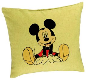 Perna Decorativa, Model copii Mickey Mouse, 40x40 cm, Verde, Husa Detasabila, Burduf