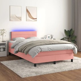 vidaXL Pat continental cu saltea &amp; LED, roz, 120x200 cm, catifea