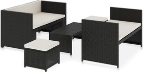 vidaXL Set mobilier de grădină cu perne, 5 piese, negru, poliratan