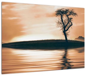 Tablou pe sticlă - Copaci pe insulă (70x50 cm)