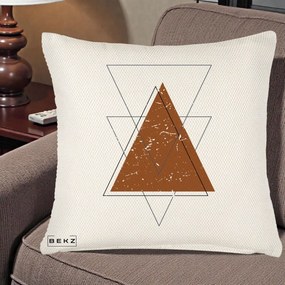 Perna Decorativa Geometric Triunghiuri Sacred, 40x40 cm, Crem Reliefat, Husa Detasabila, Perna Inclusa, BEKZ®