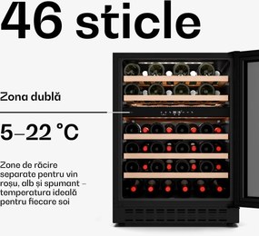 Klarstein Frigider încorporabil Velaire pentru vin, modern, elegant, protecție UV, dublă zonă, 46 sticle