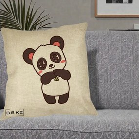 Perna Personalizata Panda Kawaii cu Bambus, 40x40 cm, Crem, Husa Detasabila, Perna Inclusa, BEKZ®