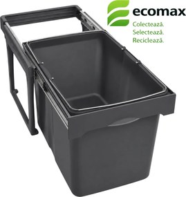 Cos gunoi incorporabil Ekko Easy 40 Ecomax, cu extragere totala, gri antracit, 1 x 34 l Polipropilena, L:339 mm; A:486 mm; H:332 mm, 400 mm, Gri